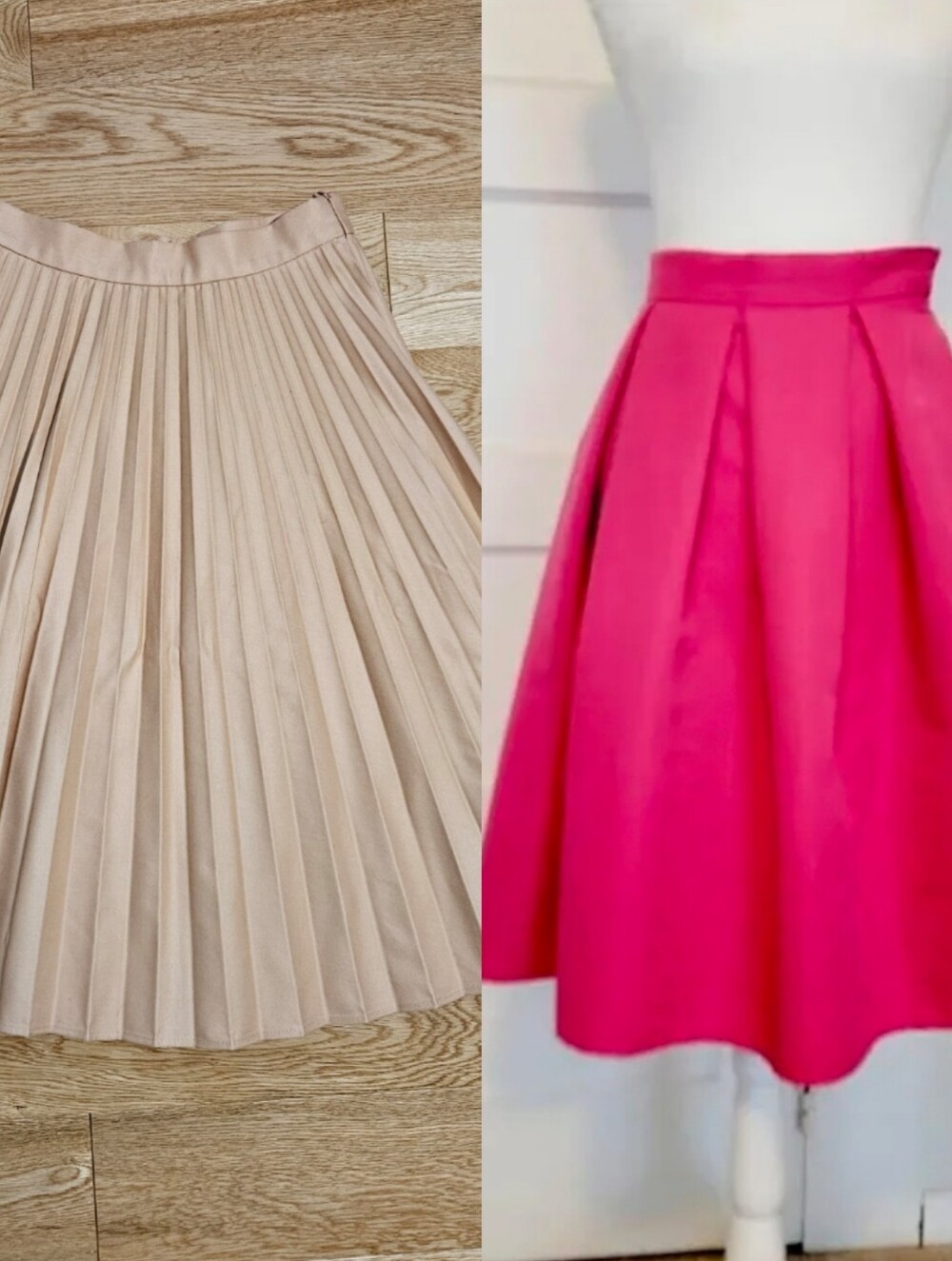 BUNDLE! New York Company Hot Pink Pleated A-Line Skirt Zara Woman Midi Cream